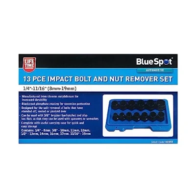 Image of Blue Spot Tools 13 PCE Impact Bolt and Nut Remover Set (1/4&quot; 11/16&quot;) (8mm 19mm)