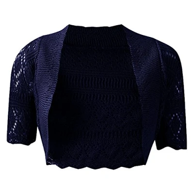 Image of New Womens Knitted Ladies Bolero Short Sleeve Cardigan Crochet Shrug (Medium(UK12 14)(US8 10)(EU40 42), Navy)