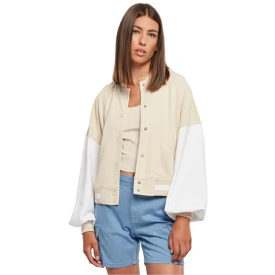Image of Urban Classics 2 TONE College Bomber Jacket, Women&#039;s, Size: Small, Softseagrass white