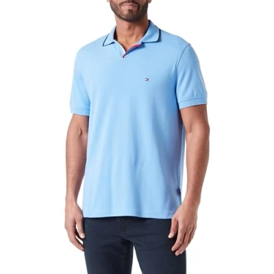 Image of Tommy Hilfiger Men RWB Tipped V Collar Reg Polo S/S Polos, Blue, XS