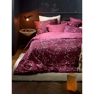 Image of De Witte Lietaer Violetta Bedding Set: Duvet Cover and Pillowcase, Cotton, Dark Pink, 140 x 220 cm