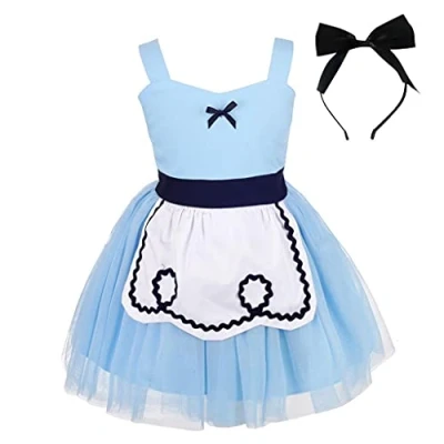 Image of Lito Angels Alice in Wonderland Princess Fancy Tulle Dress Costume with White Apron and Bowknot Hair Hoop for Baby Girls Age 12 18 Years, Blue (Tag Number 80)