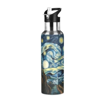 Image of JUMBEAR Cute Koala Tree Leaf Water Bottle Acuum Insulated Stainless Steel Leakproof Wide Mouth Kettle with Straw Lid for Fitness Gym Outdoor Sports