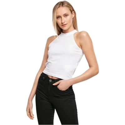 Image of Build Your Brand Women&#039;s Ladies Turtleneck Short Top T Shirt, White, XS
