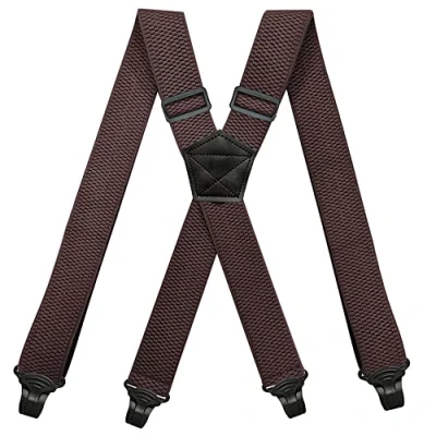 Image of YYKSYDPT Braces for Men with Very Strong 4 Plastic Clips 38 MM Wide Duty Suspenders X Style Adjustable Brace (Coffee)