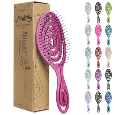 Image of Ninabella Detangling Hair Brush for Women, Men &amp; Children Does not Pull on Recycled Straightening Brushes Straight, Curly Wet Detangle Unique Spiral Hairbrush