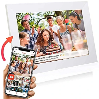 Image of Grouptronics Gallery10 Easy To Use Wi Fi Digital Photo Frame 10 Inch, Send or Video Via Free Phone App Touch Screen, Auto Sleep &amp; Rotate, Landscape Portrait, 16GB White