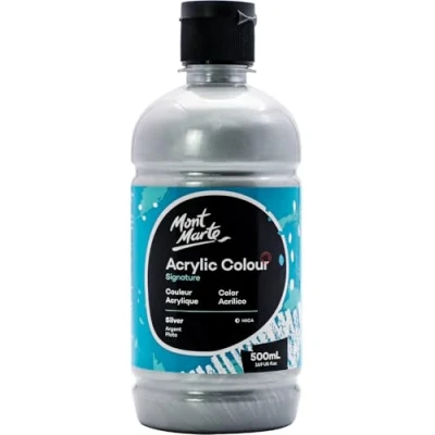 Image of MONT MARTE Signature Silver Acrylic Paint, 16.9oz (500ml), Semi Matte Finish, Suitable for Canvas, Wood, Fabric, Leather, Cardboard, Paper, MDF and Crafts