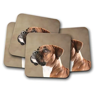 Image of 4 Set Cute Boxer Dog Coaster Animal Pet Puppy Dogs Lovely Mum #15345