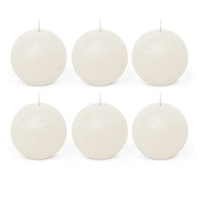Image of Spaas 6 Rustic Unscented Ball Candles 80 mm, ± 24 Hours, White