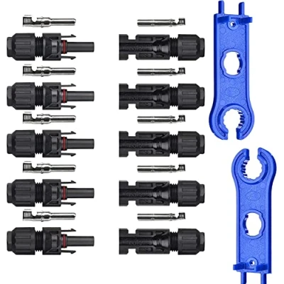 Image of TRAMILY 10PCS Solar Panel Connectors IP67 Waterproof Cable 1000V 30A Male/Female Plug with 2PCS Spanners (5 Pairs)