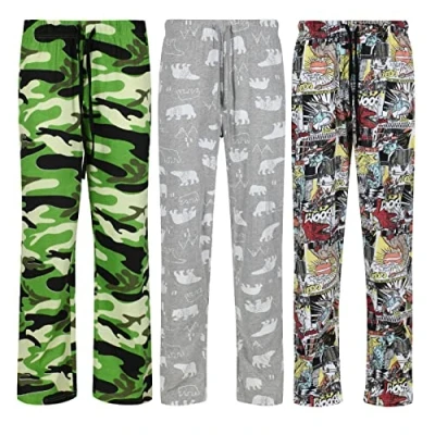 Image of Mens 3 Pack Pyjama Bottoms Character M 2XL Sleep PJ Lounge Pants (Camo Combo XL)