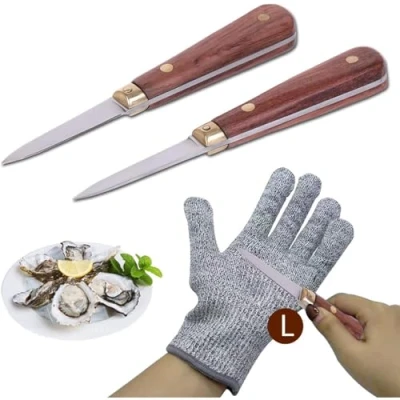 Image of SPEENSUN Oyster Knife,Oyster Shucking Knife Not Easy to Break and Bend, More Secure with Gloves (2 1 Glove), Best Set