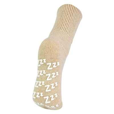 Image of Sock Snob Ladies Warm Non Slip Cashmere Wool Blend Slipper Bed Socks with Zzz Grips (4 8, Beige)