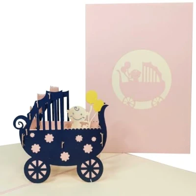 Image of CardPop New Baby Girl in Pram Pop Up Card 3D Greeting