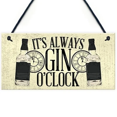 Image of RED OCEAN Gin O&#039;Clock Friend House Warming Birthday Gift Plaque Alcohol Garden Kitchen &amp; Tonic Sign