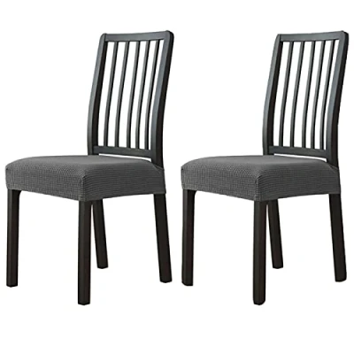 Image of JHLD Chair Seat Covers, Stretch Dining Covers Elastic Jacquard Room For Chairs Removable Washable Kitchen Office Dark grey set of 2