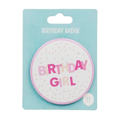 Image of Talking Tables Pink Birthday Girl Badge with Pin 8cm Party Accessory for Special Celebrations