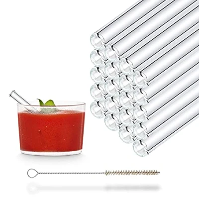 Image of Halm Glass Drinking Straws Reusable Sippers 20 Pieces Short Straight 10 cm + Plastic Free Cleaning Brush Dishwasher Safe Sustainable for Shot Glasses