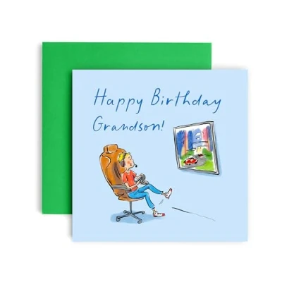 Image of Huxters Birthday card for Grandson Computer Gaming Gamer from Nan and Grandad (Grandson)