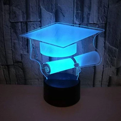Image of Optical Illusion 3D Bachelor&#039;s Hat Night Light Lamp 7 Color Change LED Touch USB Table Gift Kids Toys Decor Decorations Christmas Valentines Birthday