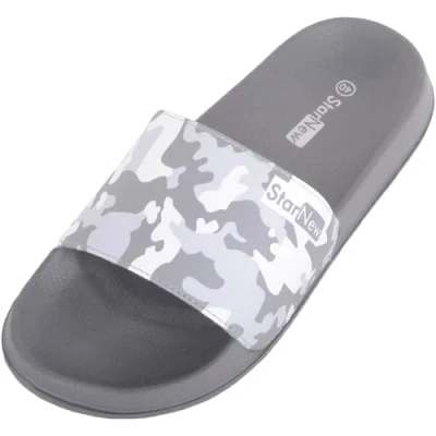 Image of ABSOLUTE FOOTWEAR Mens Easy Slip On Camouflage Holiday Summer Pool Sliders Grey UK 8 / EU 42
