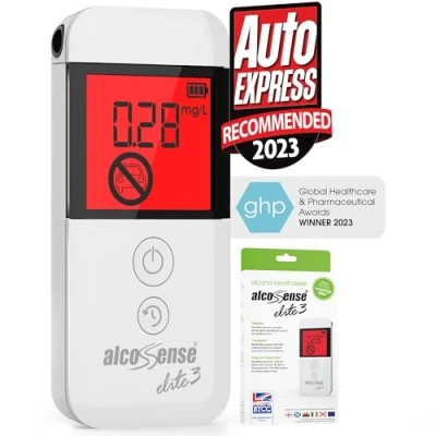 Image of AlcoSense Elite 3 Breathalyser Auto Express 2022/23 Breathalysers Group Test Recommended UK, Scottish &amp; Irish Police Alcohol Limits Home Breathalyzer Alcotester CE Approved Kit