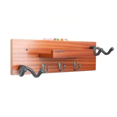 Image of KingPoint Guitar Wall Mount Hanger Shelves Holder Bracket Rack Wooden Hook with Pick and 3 Metal Hooks for Electric Guitar, Acoustic