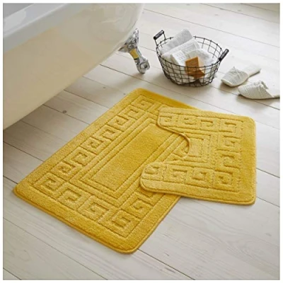 Image of GC GAVENO CAVAILIA Greek Key Pattern Bath Mats 2 Piece Sets Non Slip, Soft Washable Rug Quick Dry Water Absorbent Bathroom Shower Mat &amp; Pedestal Set, Ochre