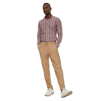 Image of Trendyol Man Normal Waist Straight Leg Tapered Skinny Trousers Stone