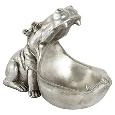Image of Hill Interiors Hendrix The Hippo Silver Storage Dish, Mixed, 22 x 16 0.9cm