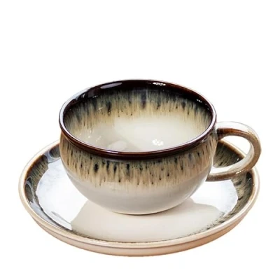 Image of Darthome Cup &amp; Saucer Set Gothic Reactive Glaze Ceramic Tea Coffee Breakfast Mug 200ml