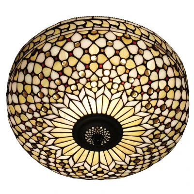 Image of Mille 2 Light Large Ceiling Flush Dark Bronze, Tiffany Glass, E27