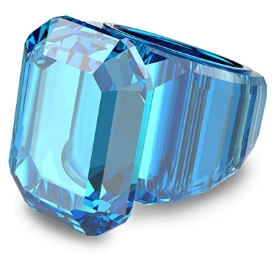 Image of Swarovski Lucent Ring, Blue Octagon Cut Crystal and Band with Metal Inlay, from the Collection, Size 58