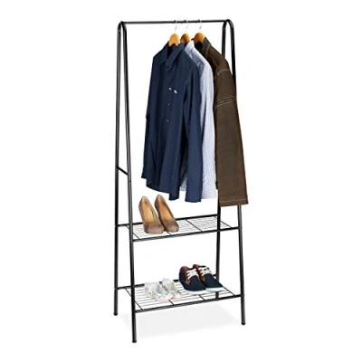 Image of Relaxdays Clothes Stand Sandra with 2 Shelves, Metal, Wardrobe Storage Unit, Garment Rail, Size: 160 x 61.5 38 cm, Black, cm