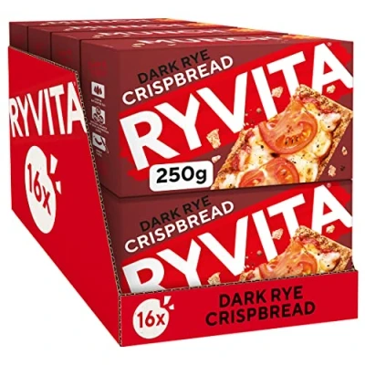 Image of Ryvita Dark Rye Crispbread Low Fat Healthy Snack High in Fibre 16 PACKS of 250g