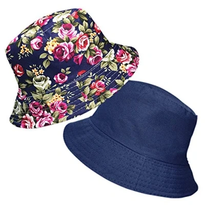 Image of TOSKATOK® UPF 50+ Ladies Reversible Floral Cotton Bush Bucket Sun Hat Navy