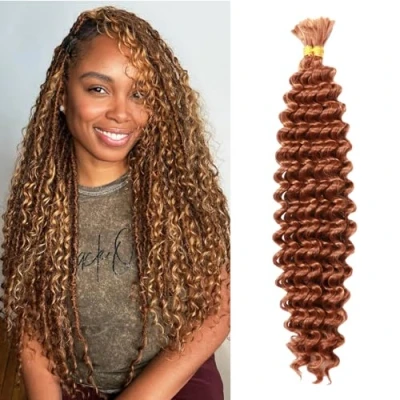 Image of Boho Hair For Braiding Deep Wave Bulk Hiar Wet And Wavy 18 inch Quality Synthetic Ocean Water Crochet Braids Black Women (30#, (2 Bundles))
