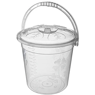 Image of Asude Plastic Bucket with Lid Handle Small Large Storage Bin Container Measures (Clear, 5L)