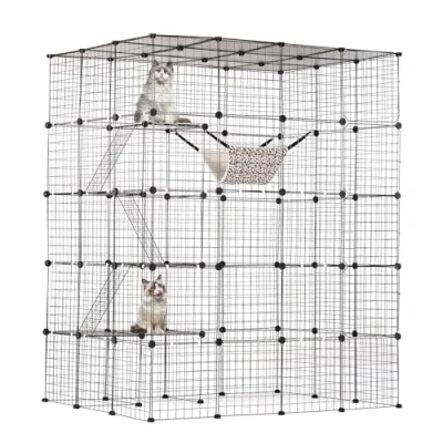 Image of VEVOR Large 4 tier Cat Cage, 54 x 41 69&quot;, Detachable Metal Wire Enclosure, with 5 Front Doors Hammock Ramp ladders, Indoor &amp; Outdoor Crate Exercise Place Ideal for Kitty, Small Animals, Black