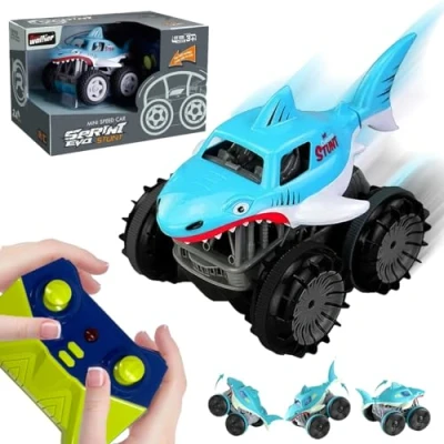 Image of xwin sportseries Kids Small Shark Car Toy 360 Rotation Truck for Children Friction Powered Vehicle Boys &amp; Girls Indoor Animal Stunt Playset Gift Toddlers