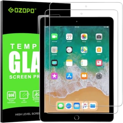 Image of GOZOPO [2 Pack] For iPad 9.7 Screen Protector (iPad 6th/5th Generation 2018/2017 Model) /iPad Air 1, 2, [Scratch Resistant] Pro Tempered Glass Film
