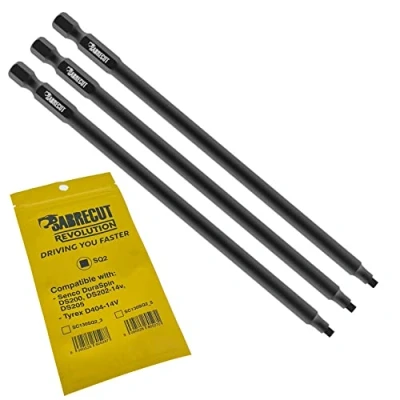 Image of 3 x SabreCut SC130SQ2_3 130mm SQ2 Compatible with SENCO DuraSpin DS200 DS202 14V DS205 EA0123 and TYREX D404 Autofeed Collated Drywall Screwdriver Gun Bit Single Ended Square No.2 Heavy Duty