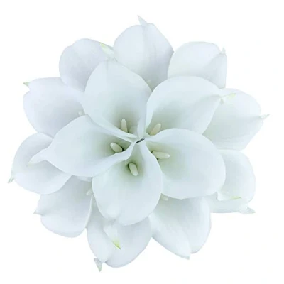 Image of Huahuashijie 15 Pcs Real Touch Calla Lily Artificial Flowers Wedding Bridal Bouquet Home Décor Party (White)