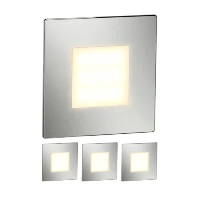 Image of ledscom.de 4 LED Staircase Light/recessed Wall Light FEX for Indoor and Outdoor use, Angular, Stainless Steel, 85 x 85mm, Warm White