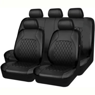 Image of JCAKES 9 Pcs Car Seat Cover for Tesla Model 3 2019 2023, Leather Front Back Full Surround Protectors Pad Breathable Waterproof Accessories,D/Black