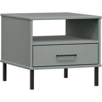 Image of vidaXL Bedside Table with Metal Legs Grey Solid Wood Pine OSLO