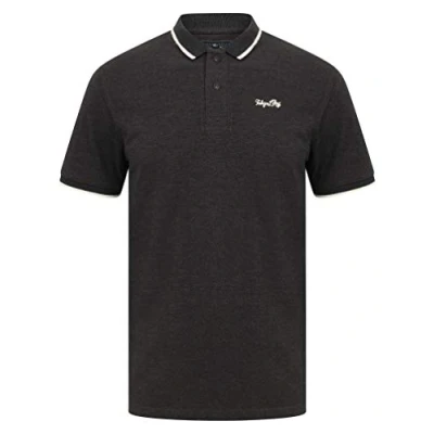 Image of Tokyo Laundry Men&#039;s Cafe Racer Cotton Rich Pique Polo Shirt Charcoal Marl S