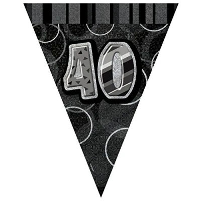 Image of Unique Party 90804 9ft Foil Glitz Black 40th Birthday Bunting Flags