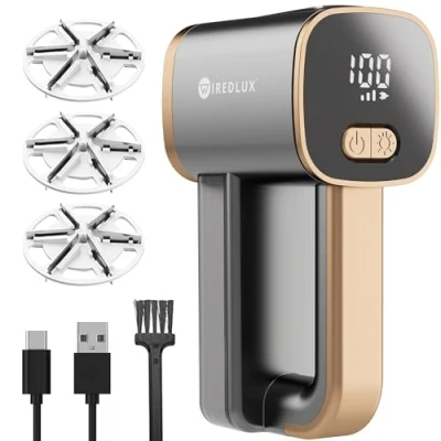 Image of WiredLux Electric Lint Remover Rechargeable Bobble Shaver for Clothes &amp; Furniture Adjustable 3 Speed, 6 Leaf Blade, LED Light, USB Charging Debobbler with Dual Protection (Moostone/Rose Quartz)